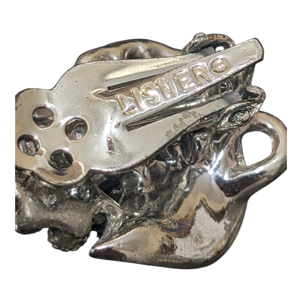Lisner Vintage Silver Tone Leaf Clip On Earrings Signed‎ Retro Costume Jewelry - Picture 5 of 5